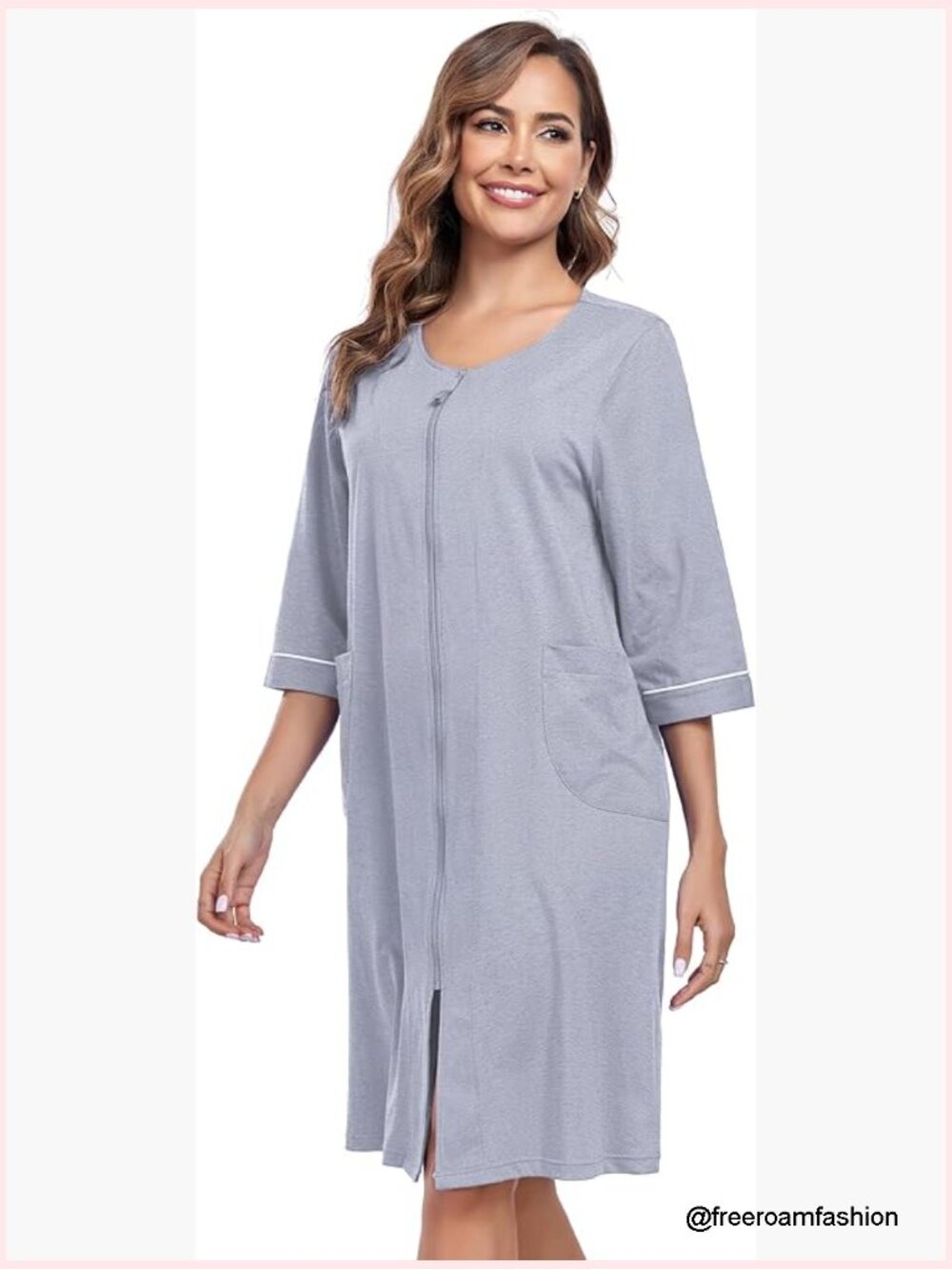 100% Cotton Zip Front Knee Length Robe with Pockets